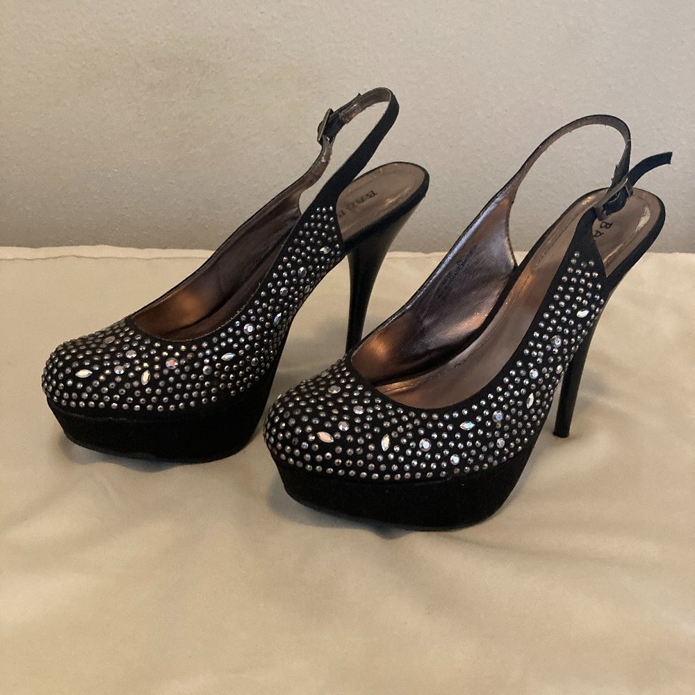 Bamboo black silver studded heels